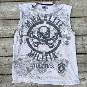 Vintage Y2K MMA Elite Graphic T Shirt Skull Medium White
